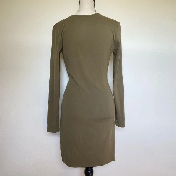 Anthropologie Daily Practice Mini Dress Womens M Olive Tie Front Long Sleeve - Picture 3 of 5